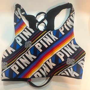 PINK sports bra rainbow
